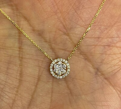 #ad 1Ct Round Cut Lab Created Diamond Halo Pendant 14K Yellow Gold Plated Silver $115.50