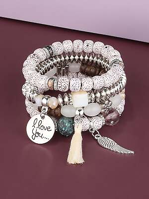 #ad 4pcs Tassel amp; Round Charm Beaded Jewelry Bracelet Women Bracelet Stackable $6.32