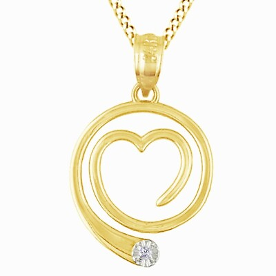 #ad Real Diamond Accent 14K Yellow Gold Rhodium Heart Circle Pendant Valentine Gifts $218.84