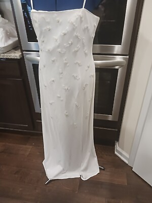 #ad Papell Boutique Strapless White Beaded Sheer Gown 14 $68.00