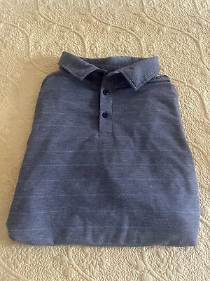 #ad Lululemon Mens Size L Evolution Short Sleeve Polo Shirt Gray with Blue Stripes $30.00