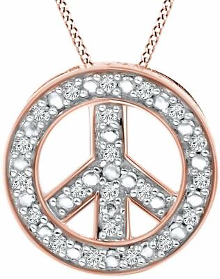 #ad Peace Sign Symbol 0.11Ct Natural Diamond Necklace in 14k Rose Gold Plated Silver $160.99