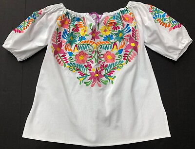 #ad Puebla Mexican Hippie Peasant Embroidered Blouse Top Assorted Colors V 2400 $30.99