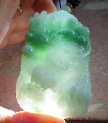 #ad Certified Green Burma 100% Natural A Jade jadeite Pendant Dragon 生意兴隆 650385 $558.40