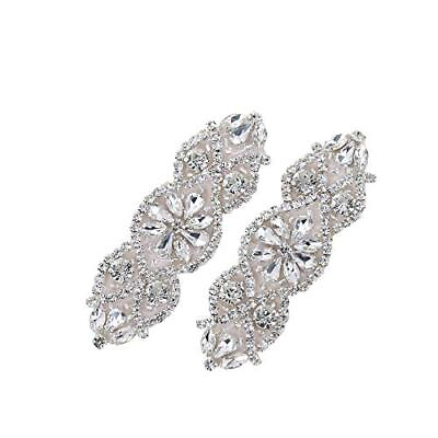 #ad 2 PCS Bridal Wedding Applique Silver Crystals Rhinestones Beaded for Women Go... $20.76