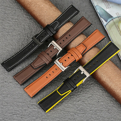 #ad Black Brown Coffee 20 22MM Leather Rubber Wristwatch Band Replacement Spring Bar AU $9.59
