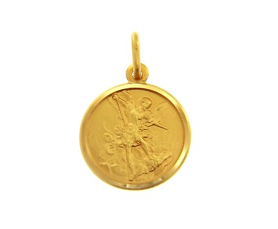 #ad SOLID 18K YELLOW GOLD SAINT MICHAEL ARCHANGEL 17 MM MEDAL PENDANT MADE IN ITALY $548.41
