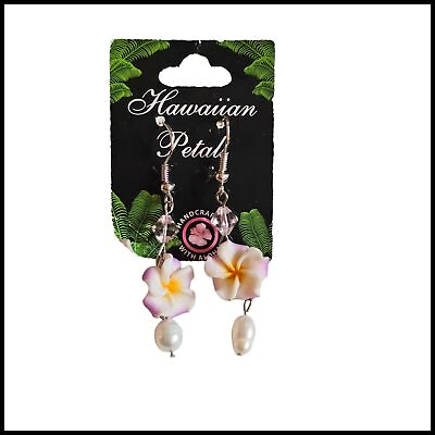 #ad Hauoli Hawaiian Petals Dangle Flower Earrings Faux Pearl Fun New Gift $9.49