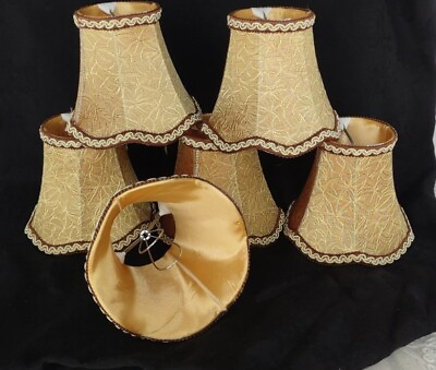 #ad #ad 6 gold Clip on Chandelier Lamp Shades damask Lined Silk Bell Victorian small 5quot; $48.00