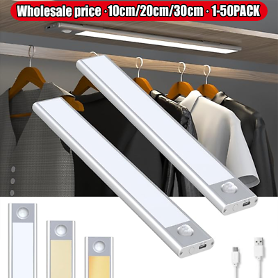 #ad LED Motion Sensor Under Cabinet Closet Light USB Rechargeable Kitchen Lamp Strip $302.88