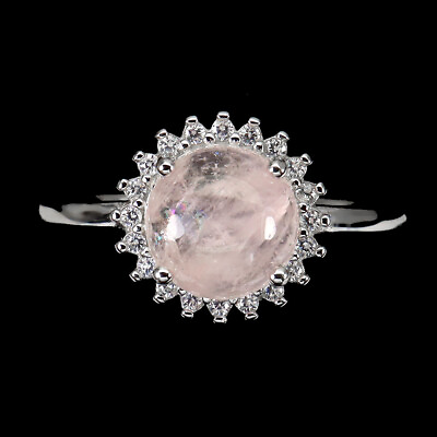 #ad Unheated Oval Morganite 8mm Simulated Cz 925 Sterling Silver Ring Size 8 $54.50