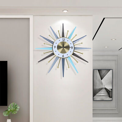 #ad 23in Retro Style Art Sunburst Clock Mid Century Modern Wall Vintage Clock Decor $64.84