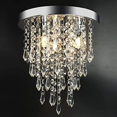 #ad 3 Lights Mini Crystal Flushmount Chandelier Fixture Crystal Ceiling Lamp H10.4quot; $41.23
