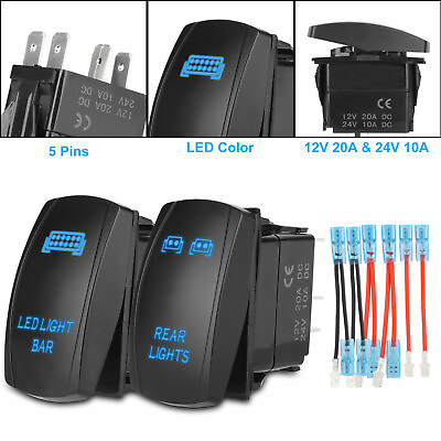#ad 2pcs Blue Rocker Switch Rear Light LED Light Bar Toggle 5 Pin for Car ATV UTV $11.98