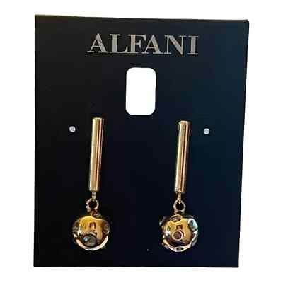 #ad Alfani Gold Tone Bar Scattered Stone Earrings Dangle New $14.99