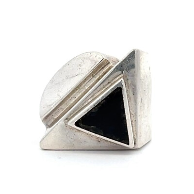 #ad VTG Sterling Silver amp; Black Onyx Modernist Geometric Design Size 6.5 Ring 51 $33.99