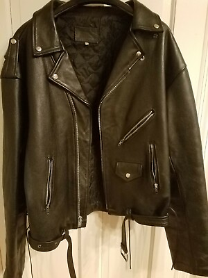#ad Men#x27;s Heavy Black Leather Motorcycle Jacket size 50 $299.00