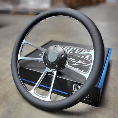 #ad 14quot; Polished Steering Wheel Black Half Wrap for Chevy Muscle C10 Ford Hot Rod $124.33