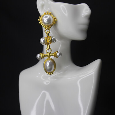 #ad Women Vintage Medieval Earrings Long Vintage Palace Style Pearl Earrings $6.58