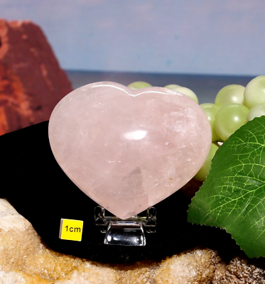#ad Amazing Polished Rose Quartz Polished Heart with Black Velvet Pouch amp; Stand 258g GBP 27.99