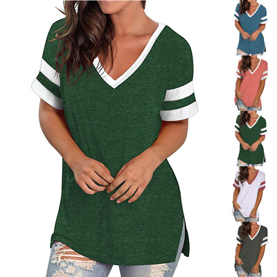 #ad Women Loose Long T Shirt Tee T Shirts Ladies Summer Tops V neck Blouse PlusSize‹ $12.15