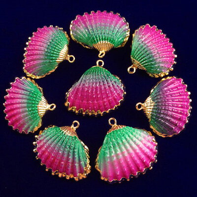 #ad 8Pcs Peach Green Gold Plated Natural Seashells Crafts Pendant Bead B68943 $10.13