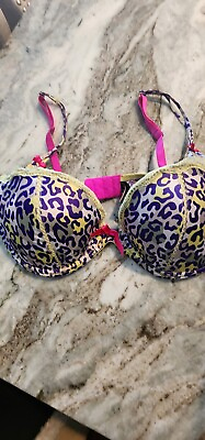 #ad Victoria Secret Sexy Little Things Lace silk leopard Bra 36C pink purple yellow $16.99