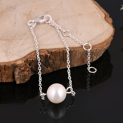 #ad Natural Ball Shape Pearl Bracelet 925 Sterling Silver Healing Bracelet Jewelry $23.99