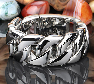 #ad Men#x27;s Stainless Steel Polished Silver Heavy Huge Curb Link Chain Bracelet Bangle $13.01