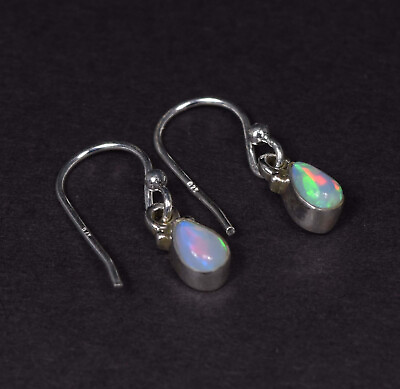 #ad 925 Solid Sterling Silver Natural Ethiopian Opal Hook Earring $5.99