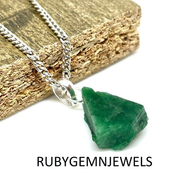 #ad Raw Emerald Pendant Genuine Uncut 925 Sterling Silver Pendants may birth stone $9.81