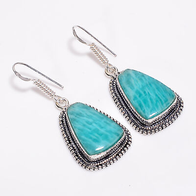 #ad Amazonite Vintage Handmade Jewelry .925 Silver Plated Earrings 1.8quot; GSR 3464 $15.12
