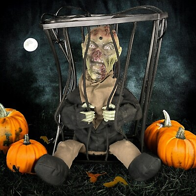 #ad 2009 MAGIC POWER MOTION ACTIVATED ANIMATED ZOMBIE IN A HANGING CAGE HALLOWEEN $45.00