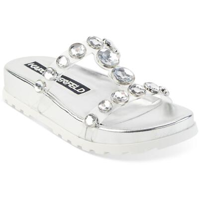 #ad Karl Lagerfeld Paris Womens Belinda Silver Slide Sandals 5 Medium BM 6505 $11.99