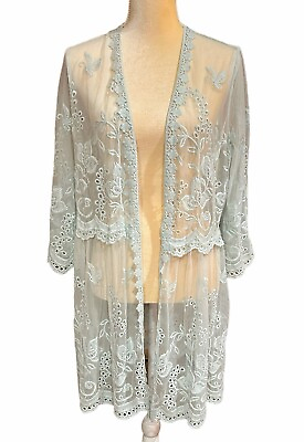 #ad LaBellum by Hillary Scott Lace Topper Cardigan Swim Cover Up Size L Mint NWOT $49.49