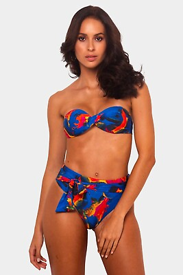 #ad Brazilian Swimsuit Set Twisted Top High Waist Bottom Cover Up Large Blue Bikini $112.32