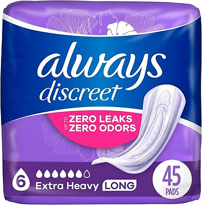 #ad Always Discreet Incontinence Pads Extra Heavy Overnight Long 45 Count ✅ $21.33