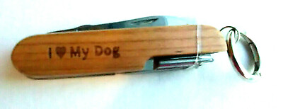 #ad Multi tool Pocket Knife I Love My Dog Engraved On Wood Key Ring New $11.99