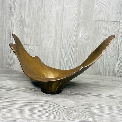 #ad Vintage Large Brass Splash Bowl Vase Unique sculptural Ikebana Vase statement $153.00