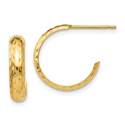 #ad 14k Yellow Gold Diamond cut 3.5mm J Hoop Earrings L 13 mm W 3 mm $135.00