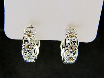 #ad Sterling Silver 925 Daisy Flower Earrings Hoops $14.99
