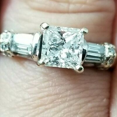 #ad Simulated Diamond Engagement Ring 2.50Ct Princess 925 Sterling Silver Size 9.5 $124.00