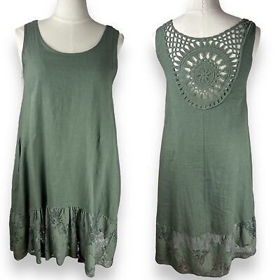 #ad CRISTINA VERGANI Linen Cotton Blend Hi Lo Maxi Dress in Green Tea sz S Italy $55.00