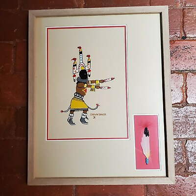 #ad Jake Ross Silk Screen Crown Dancer New Mexico Southwest Framed Signed ##x27;d $189.99
