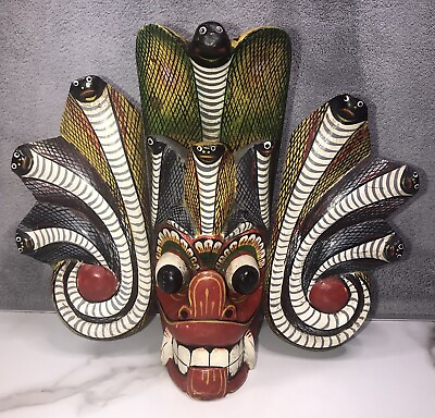 #ad Tribal Totem Sri Lankan Totem. Devil Cobras Vintage 8” T 9.5”W Carved amp; Painted $25.00