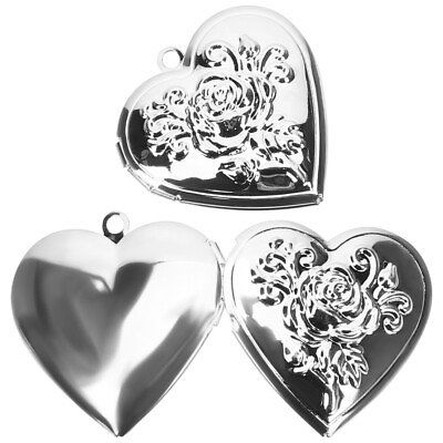 #ad Heart Locket Necklace Set Engraved Flower Charms $8.25