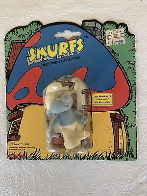 #ad Vintage 1988 Smurfs Smurf 3quot; Flocked Figure Bikin Peyo Applause Play Scene$drop $30.00