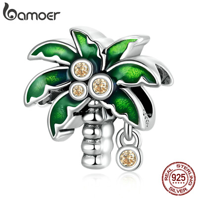 #ad Bamoer Women Authentic 925 Sterling Silver Summer coconut tree CZ Charm Bracelet $10.52