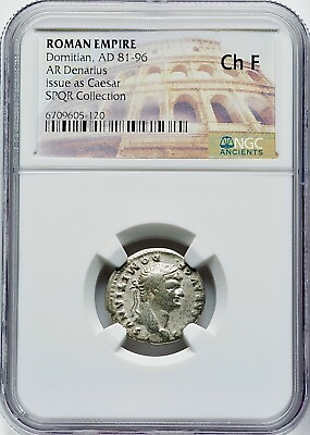#ad Domitian 81 96 AD Roman AR Denarius Silver NGC Choice F Fine SPQR Collection $179.99