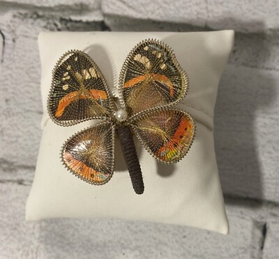 #ad Vintage Handmade Princess Butterfly Brooch Threaded Earth Tones $15.00